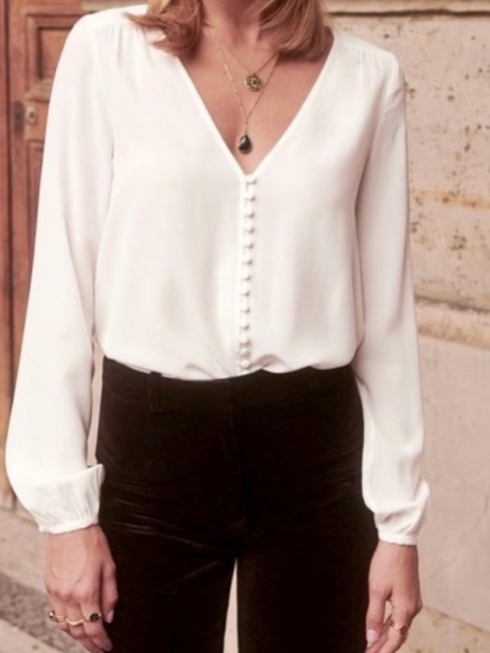 Sézane Heloise Silk Blouse in Ecru Size 38